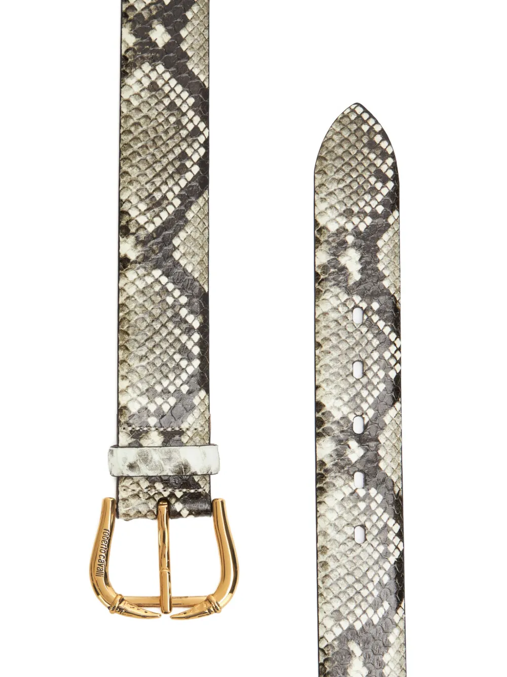 Roberto Cavalli Fang Buckle Snakeskin Belt In Animal Print