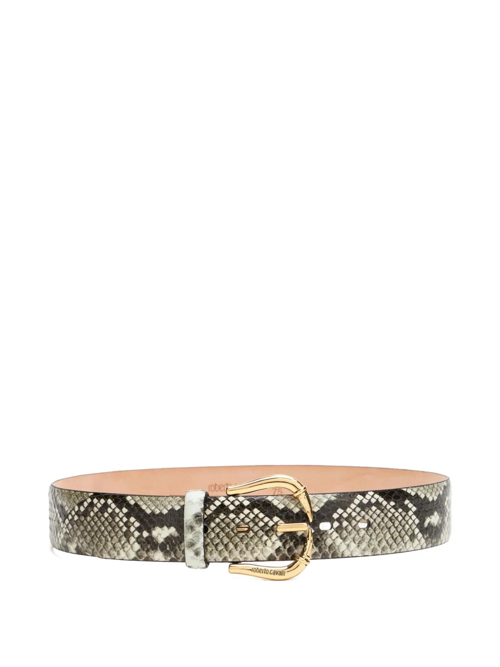 Roberto Cavalli Fang Buckle Snakeskin Belt In Animal Print