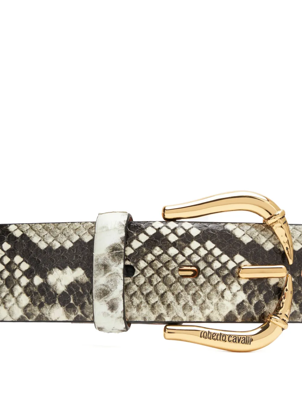 Roberto Cavalli fang buckle snakeskin belt - Grijs