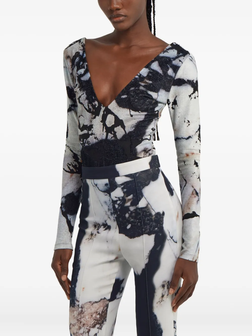 Roberto Cavalli Body met marmerprint Zwart