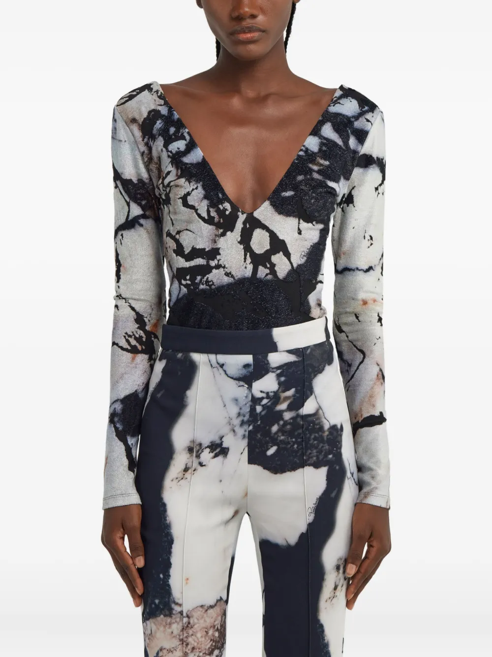 Roberto Cavalli Body met marmerprint Zwart