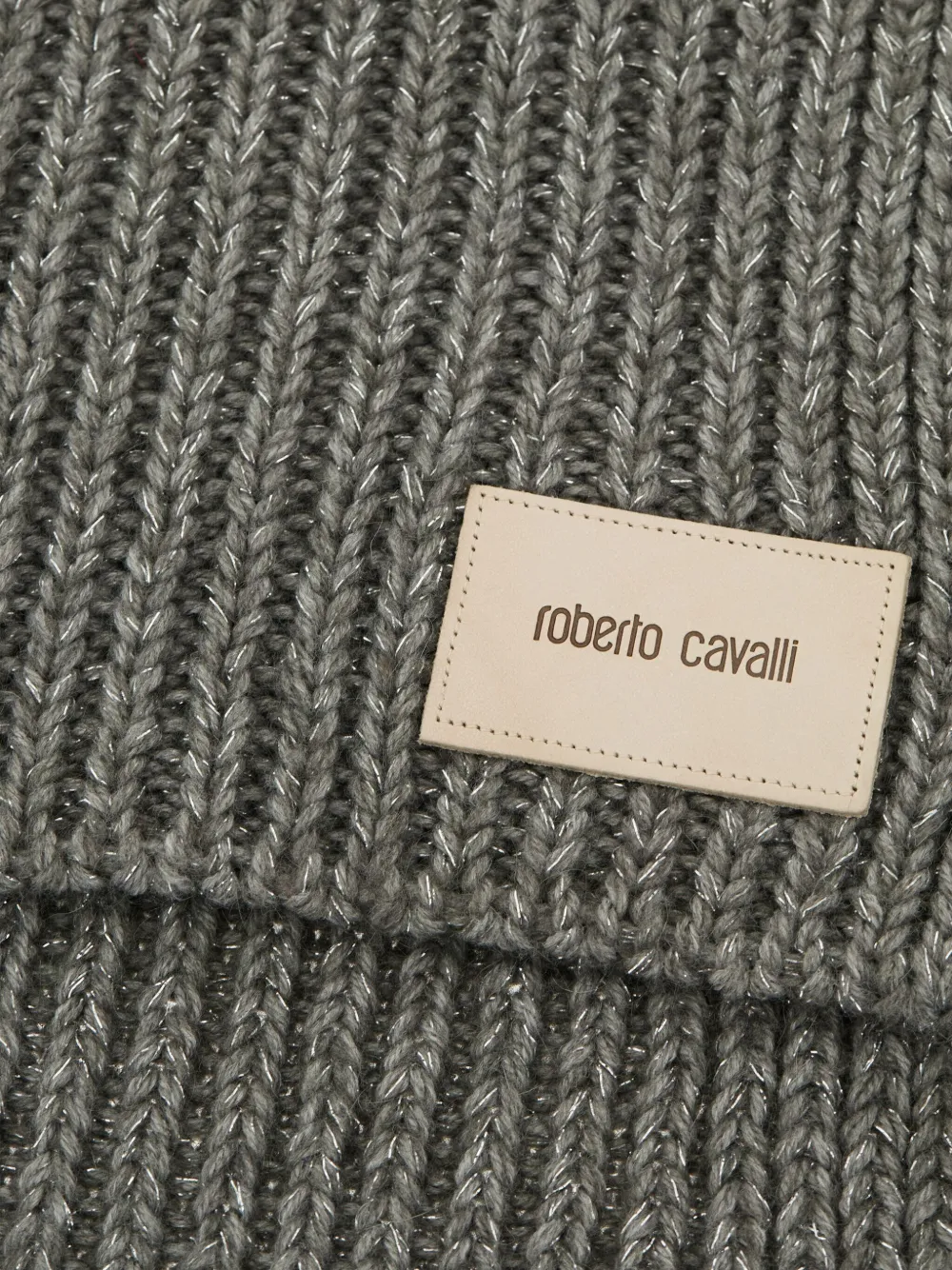Roberto Cavalli Branded-tag Scarf In Gray