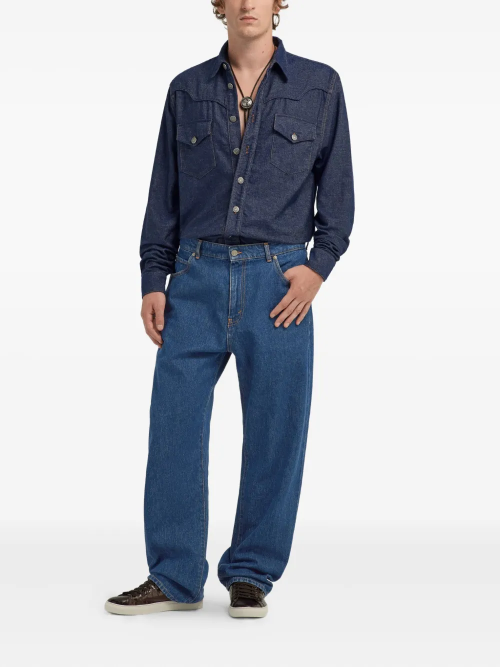 Roberto Cavalli pocket jeans shirt - Blauw
