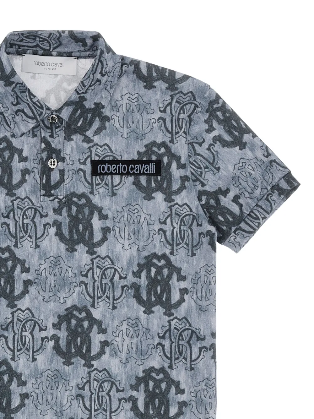 Roberto Cavalli Monogram-print Polo Shirt In Blue