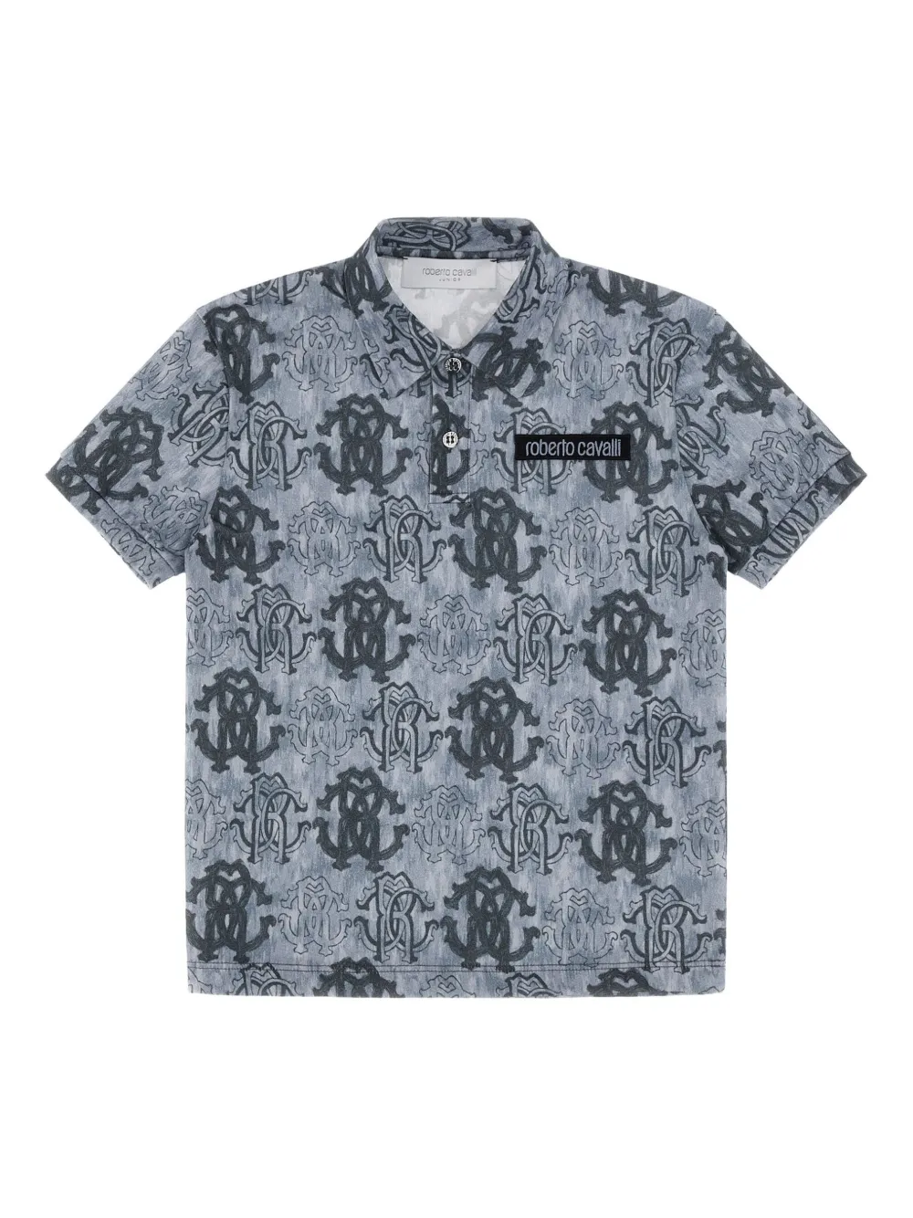 Roberto Cavalli Monogram-print Polo Shirt In Blue