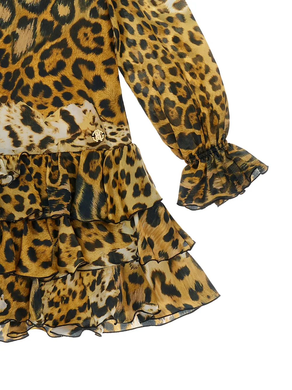 Roberto Cavalli Junior Jurk met luipaardprint en ruches Bruin