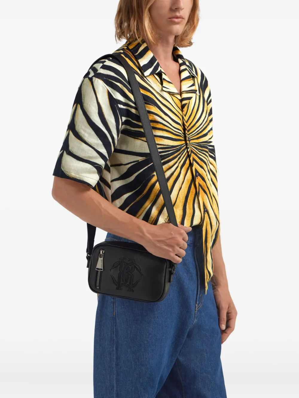 Roberto Cavalli Messengertas met logo - Zwart