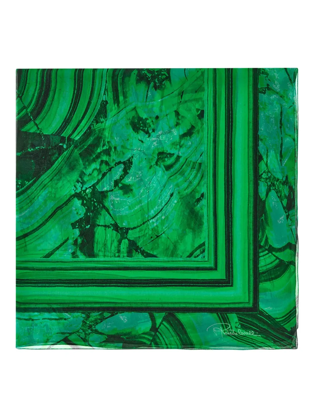 Roberto Cavalli Malachite-print Silk Scarf In Green