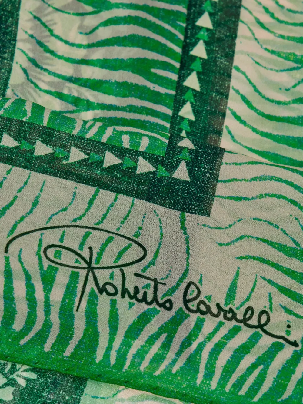 Roberto Cavalli Zijden sjaal met zebraprint - Groen