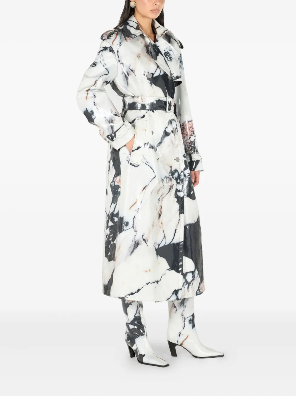 Roberto Cavalli Trenchcoat met dubbele rij knopen en marmerprint Zwart