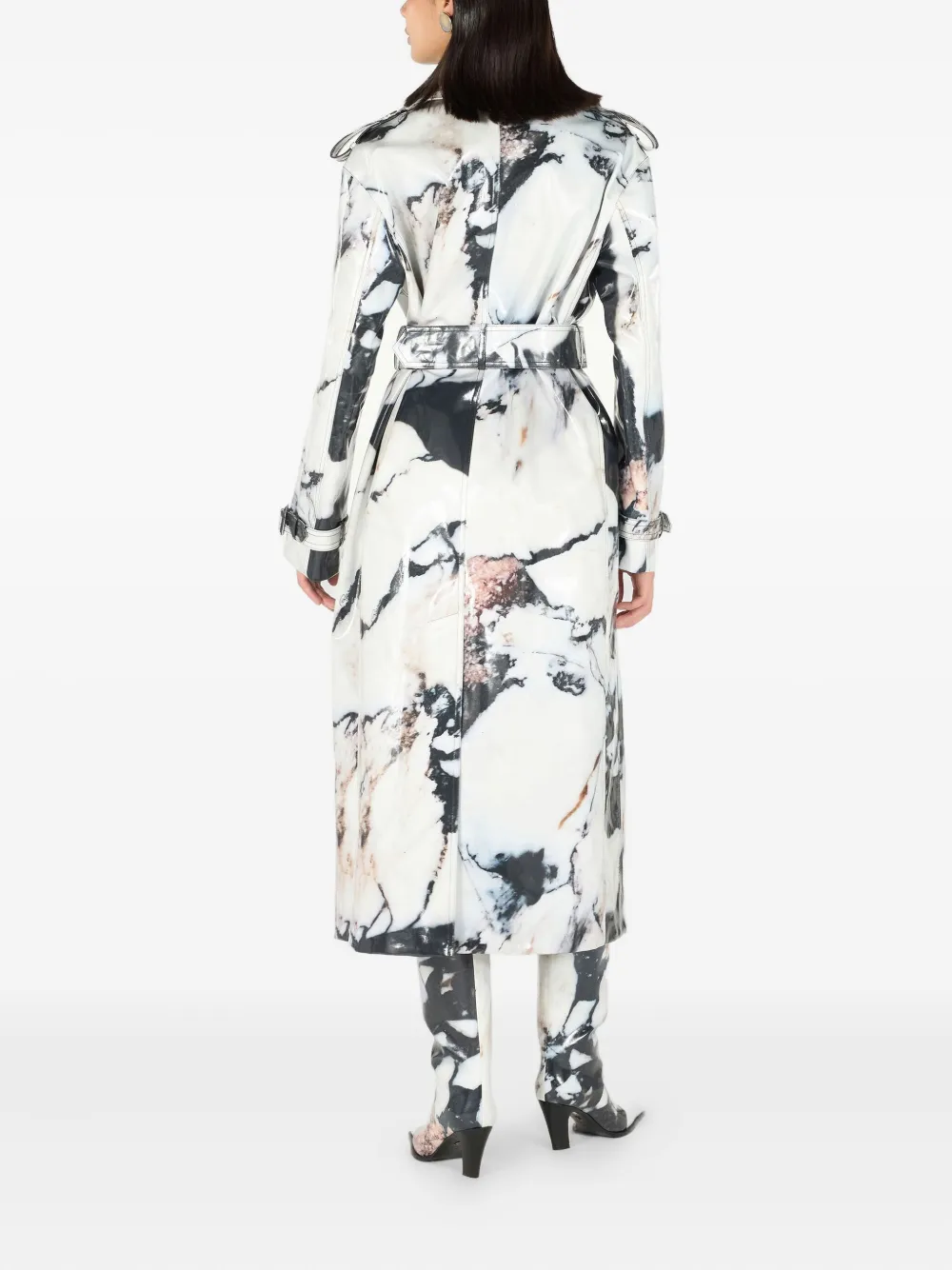 Roberto Cavalli Trenchcoat met dubbele rij knopen en marmerprint Zwart