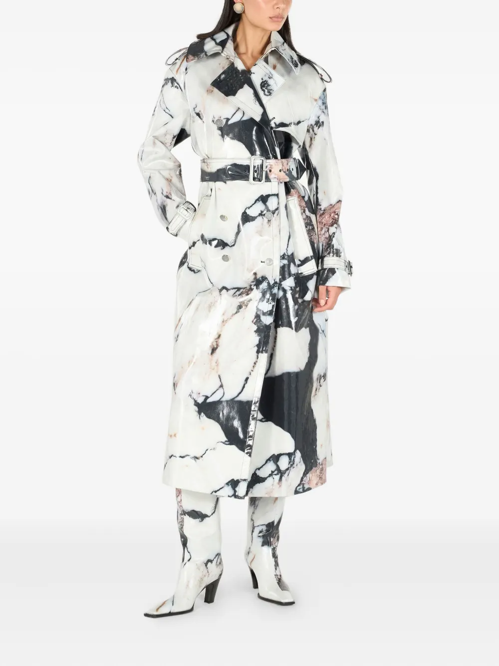 Roberto Cavalli Trenchcoat met dubbele rij knopen en marmerprint Zwart