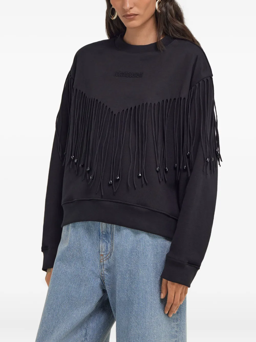 Roberto Cavalli Fringe Sweatshirt In Black