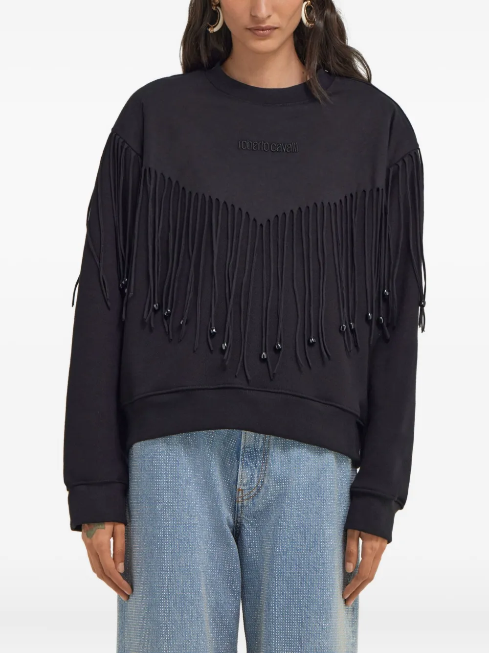 Roberto Cavalli Fringe Sweatshirt In Black