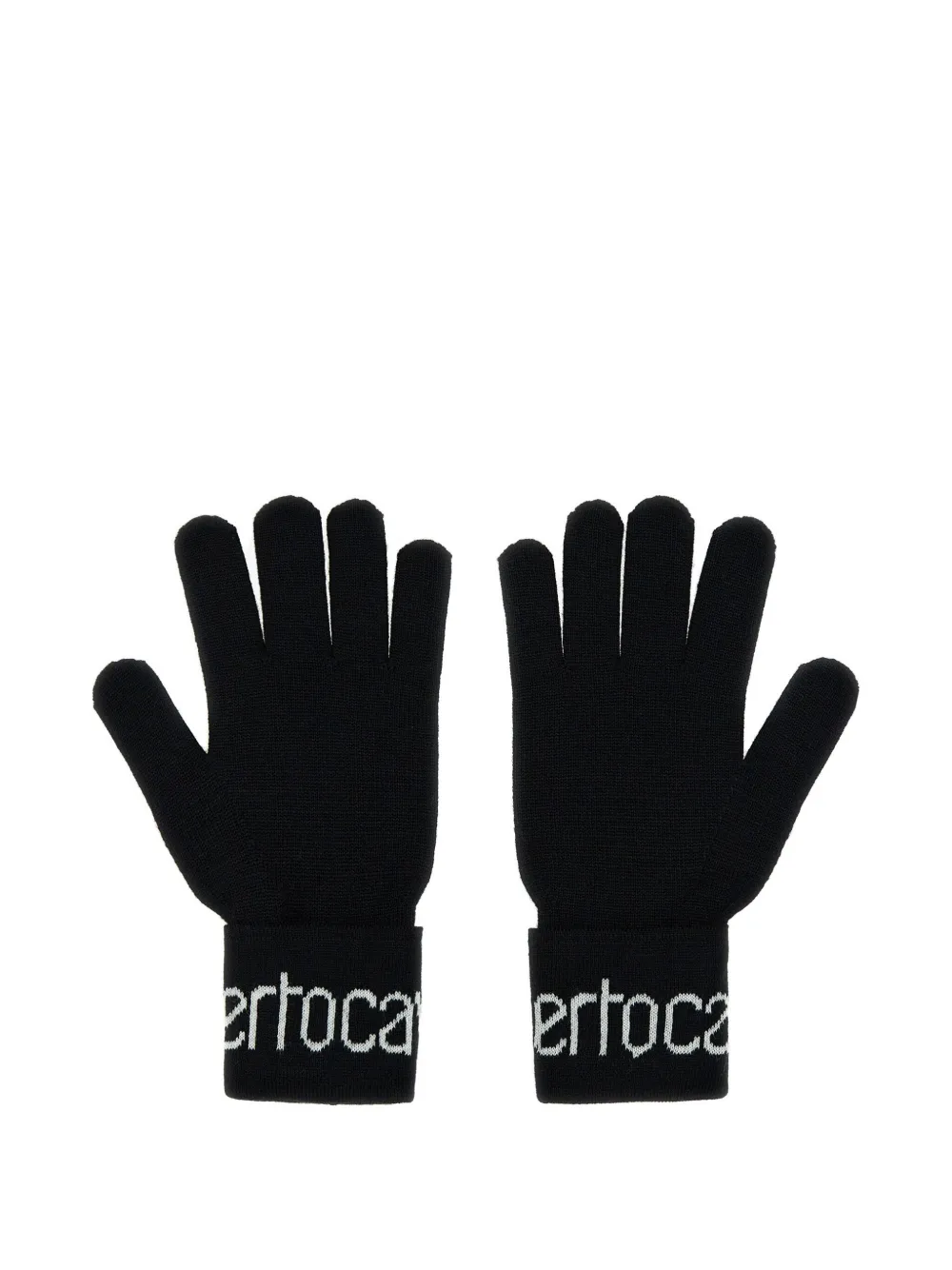 Roberto Cavalli Logo-intarsia Wool-blend Gloves In Black