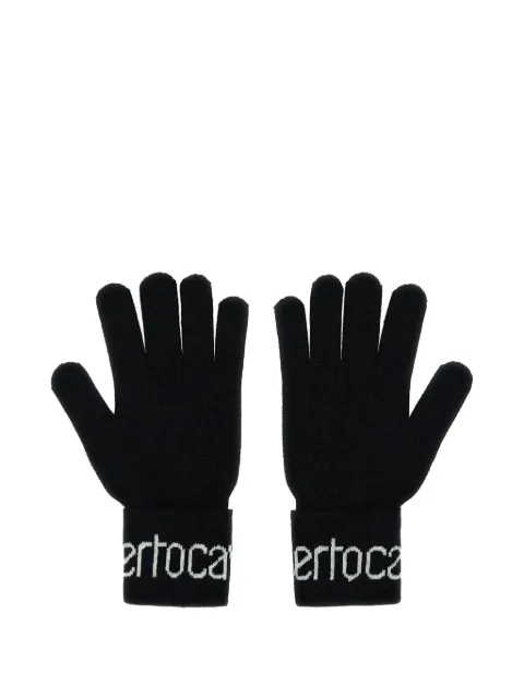 Roberto Cavalli logo-intarsia wool-blend gloves