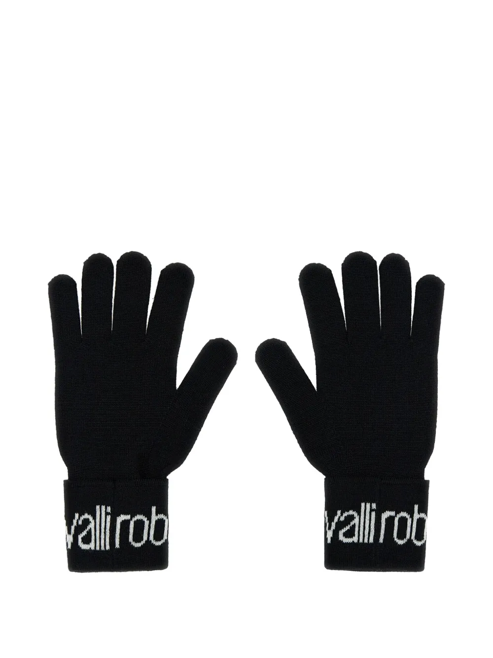 Roberto Cavalli Logo-intarsia Wool-blend Gloves In Black