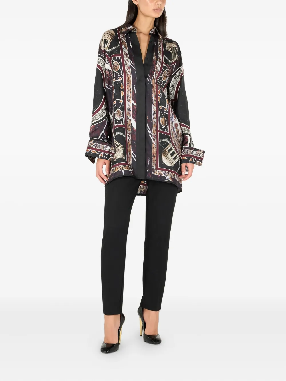 Roberto Cavalli Blouse met marmerprint - Zwart