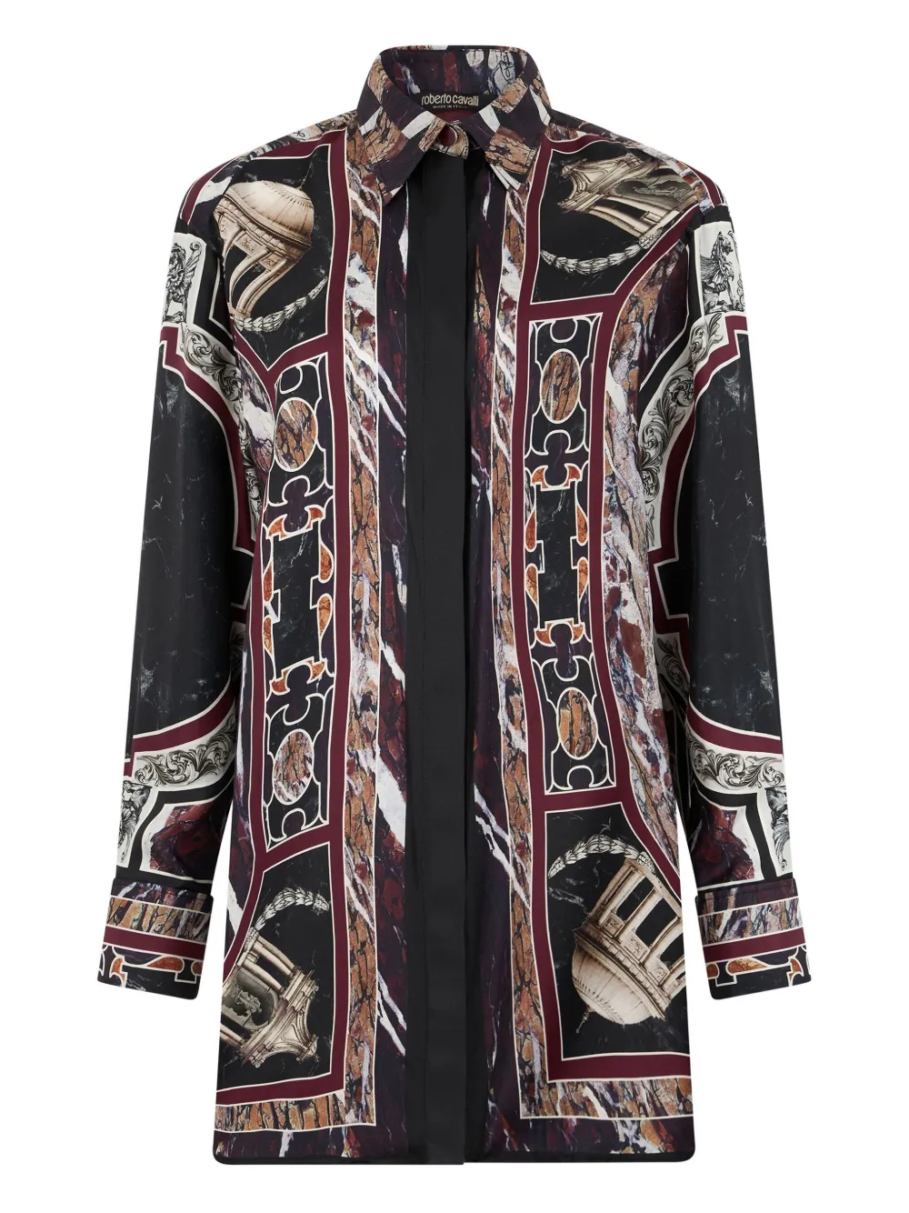 Roberto Cavalli Marble-print Shirt In Multi