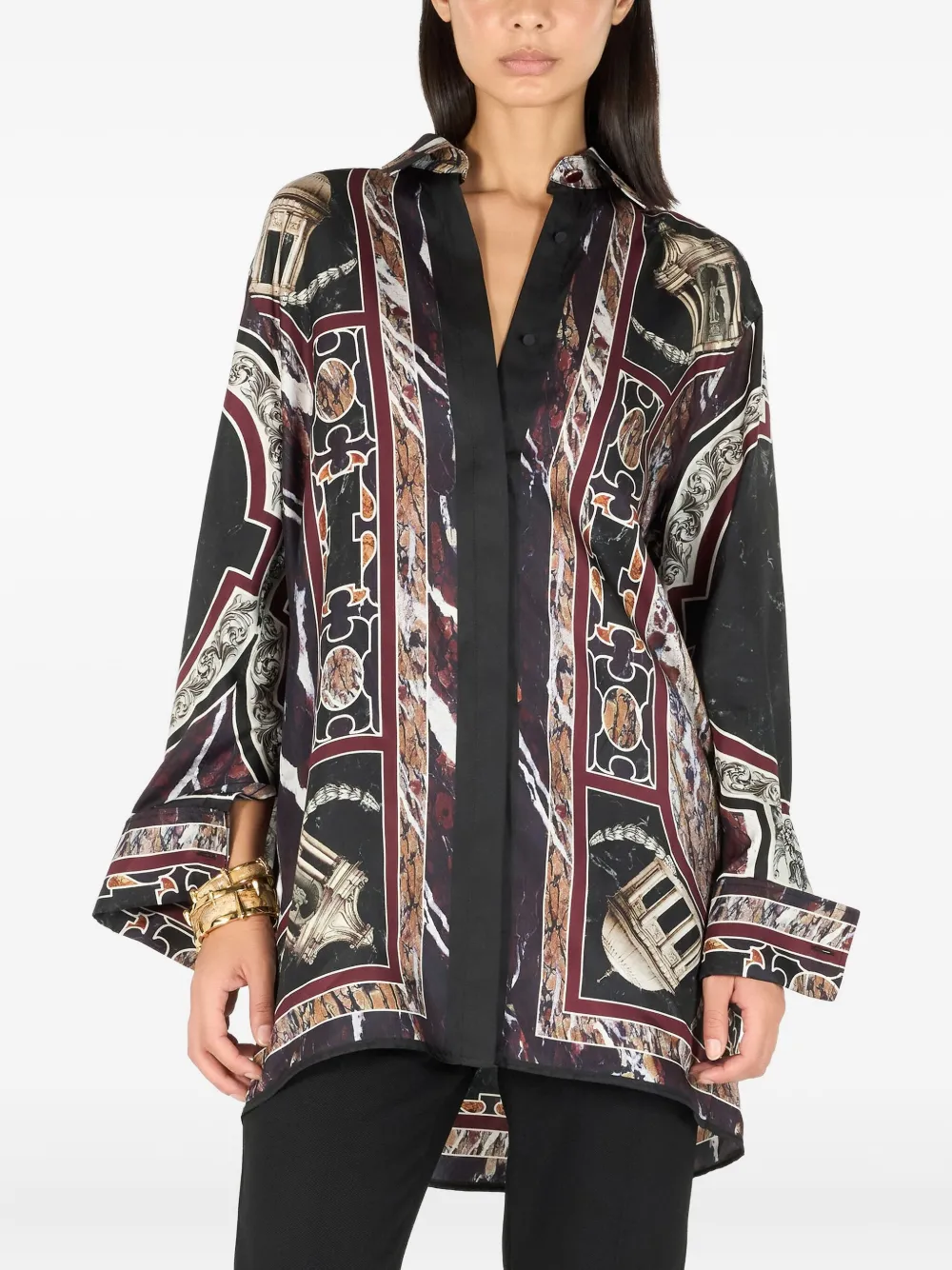 Roberto Cavalli Marble-print Shirt In Multi