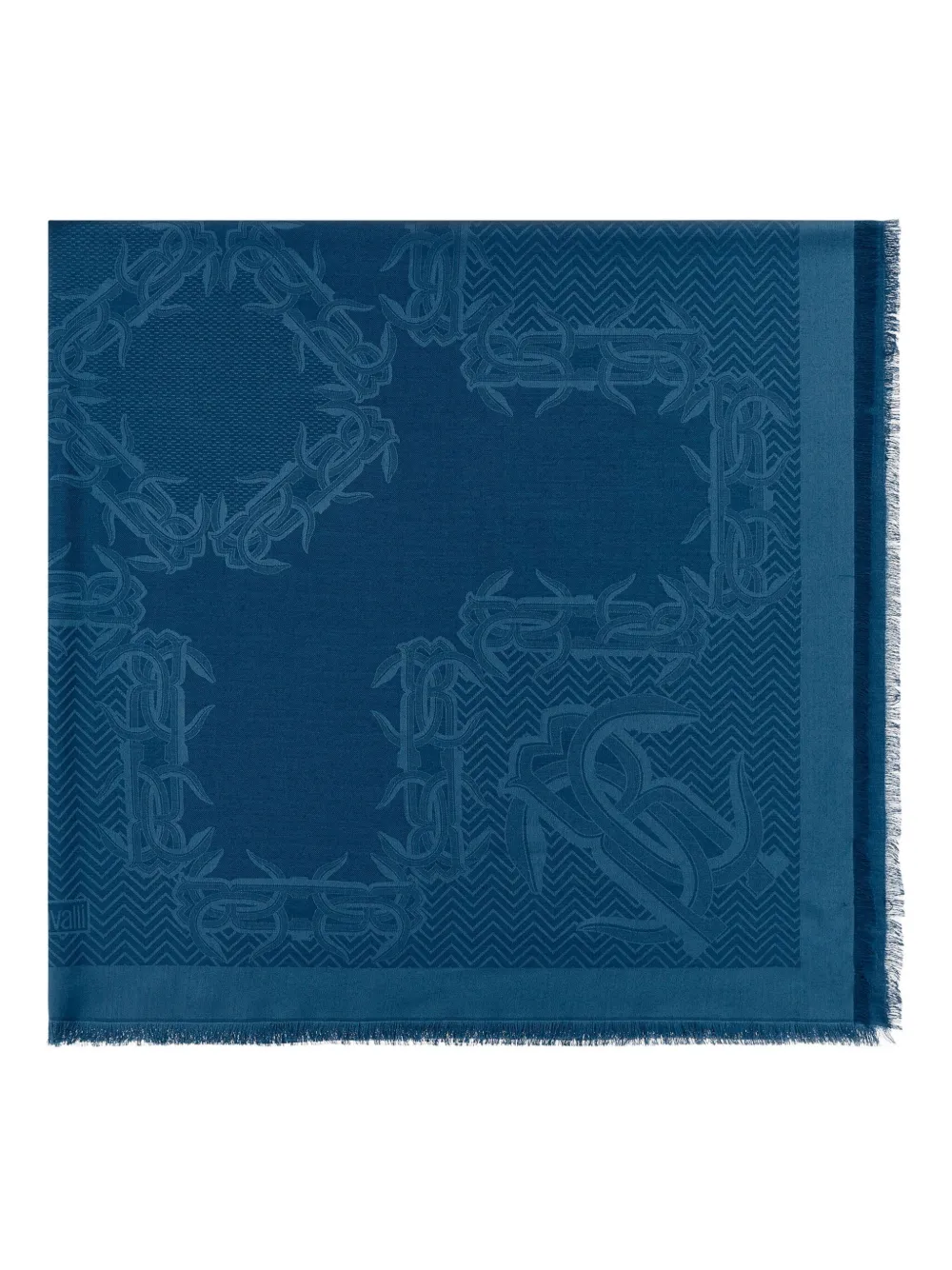 Roberto Cavalli Mirror Snake-monogram Scarf In Blue