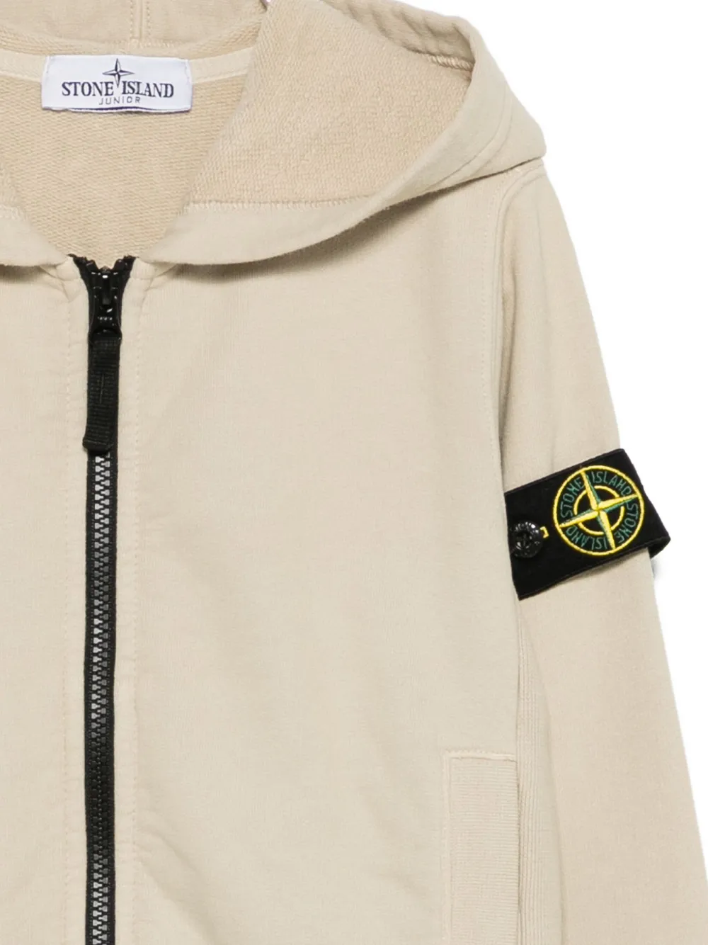Stone Island Junior Hoodie met rits en badge Beige