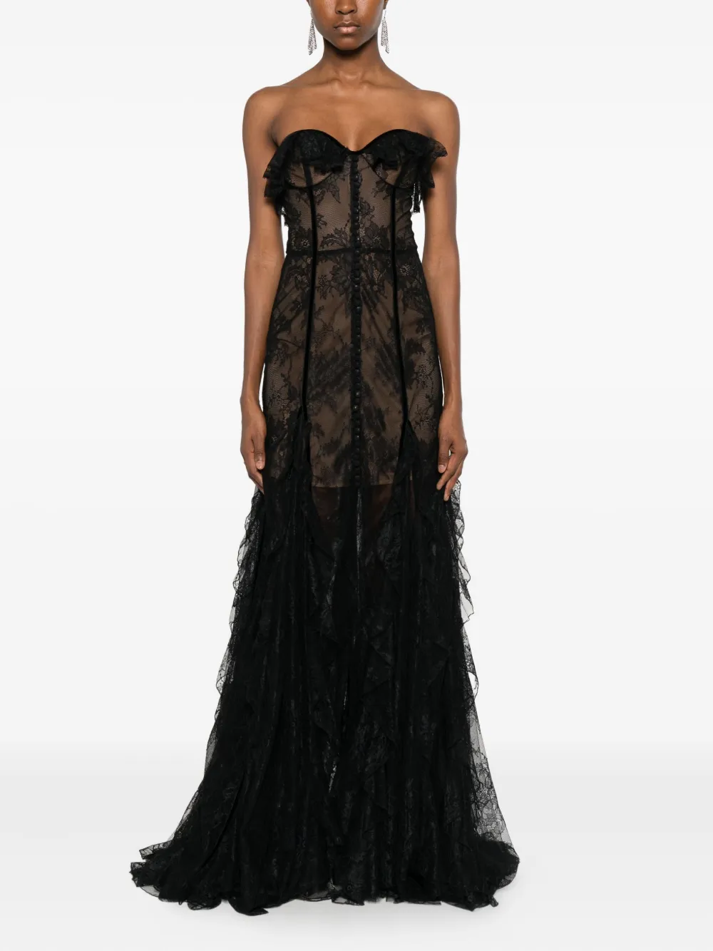 Costarellos Rosaline lace gown - Zwart