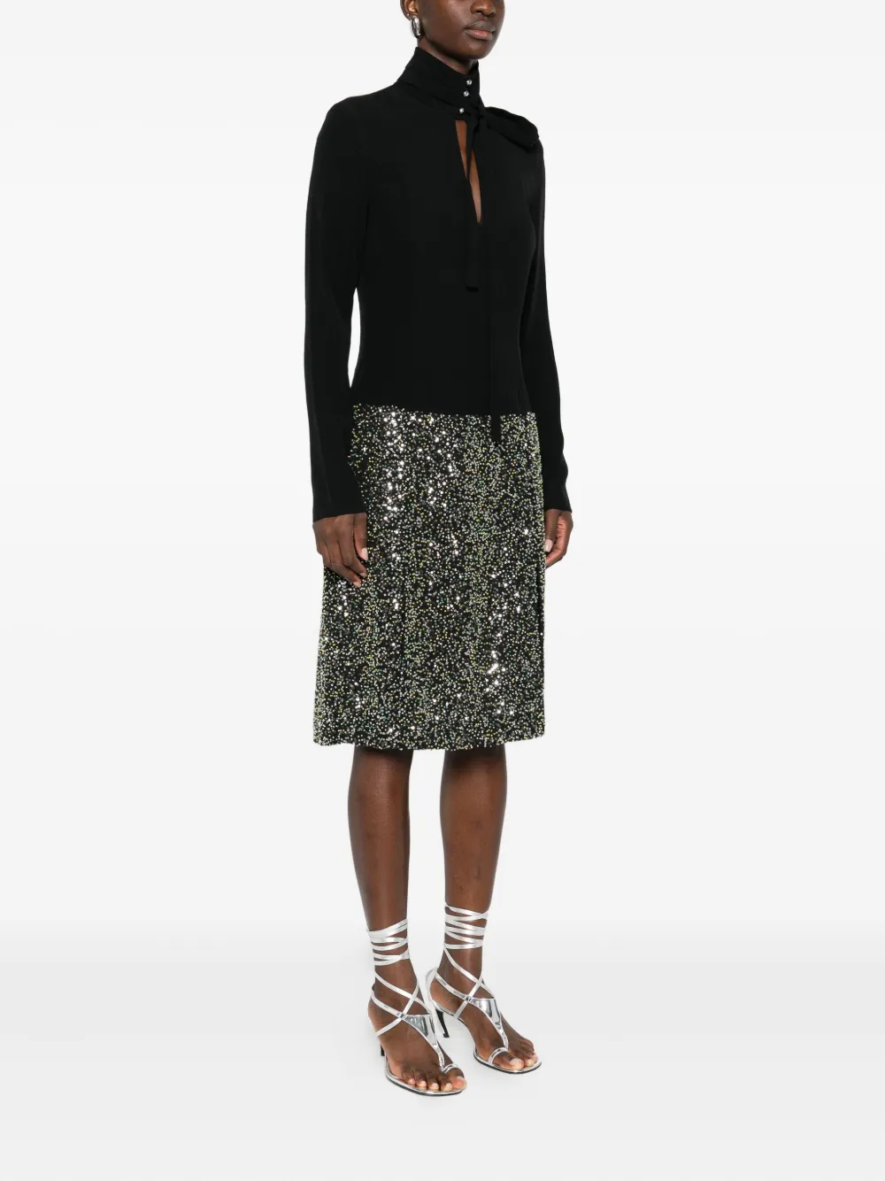 Rabanne Verfraaide jurk met strik Zwart