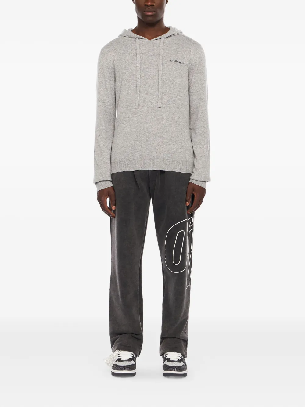 Off-white Quote Knit Hoodie In Gray