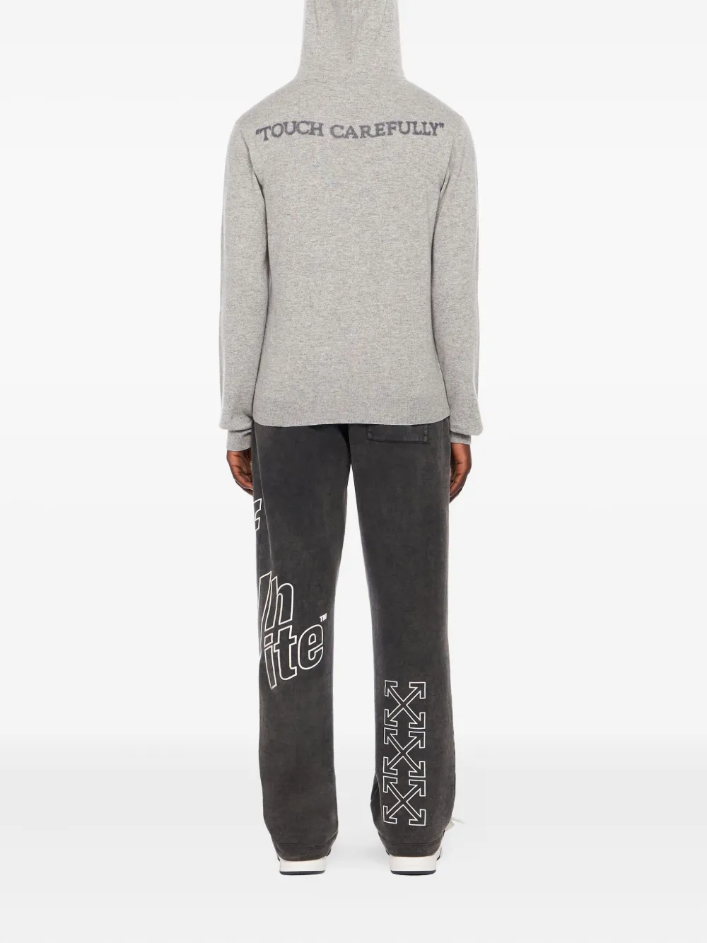 Off-white Quote Knit Hoodie In Gray