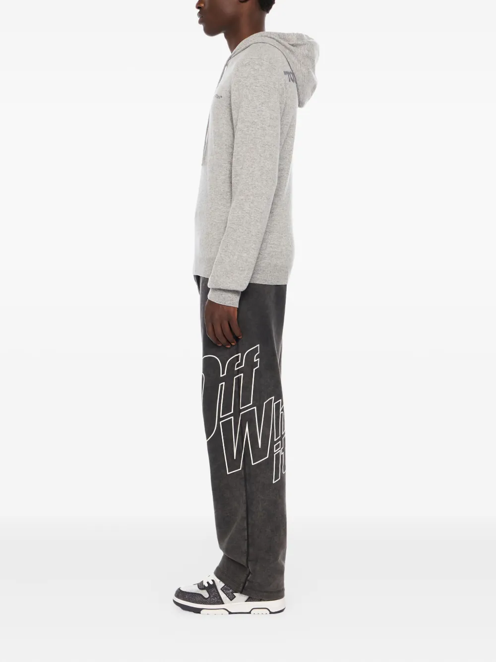 Off-white Quote Knit Hoodie In Gray