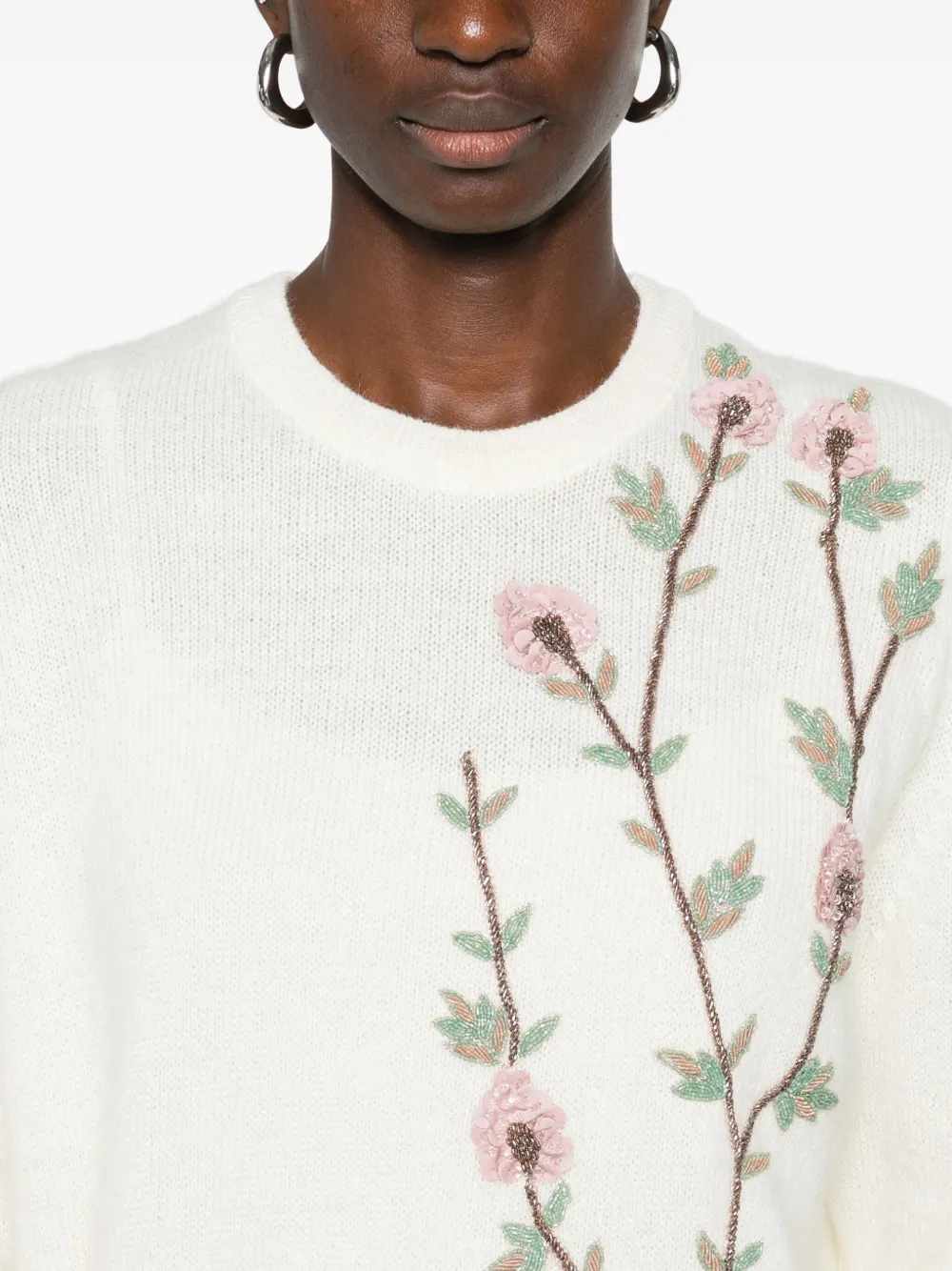 Costarellos Floral-embroidered Sweater In White
