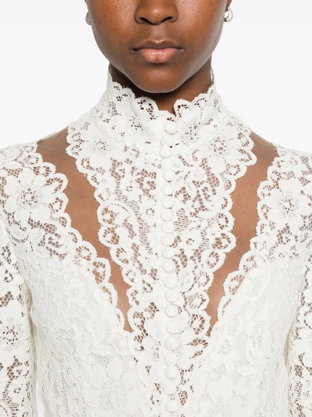 Costarellos High-neck Lace Maxi Dress In White