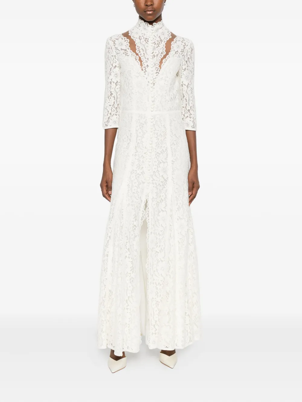 Costarellos high-neck lace maxi dress - Wit