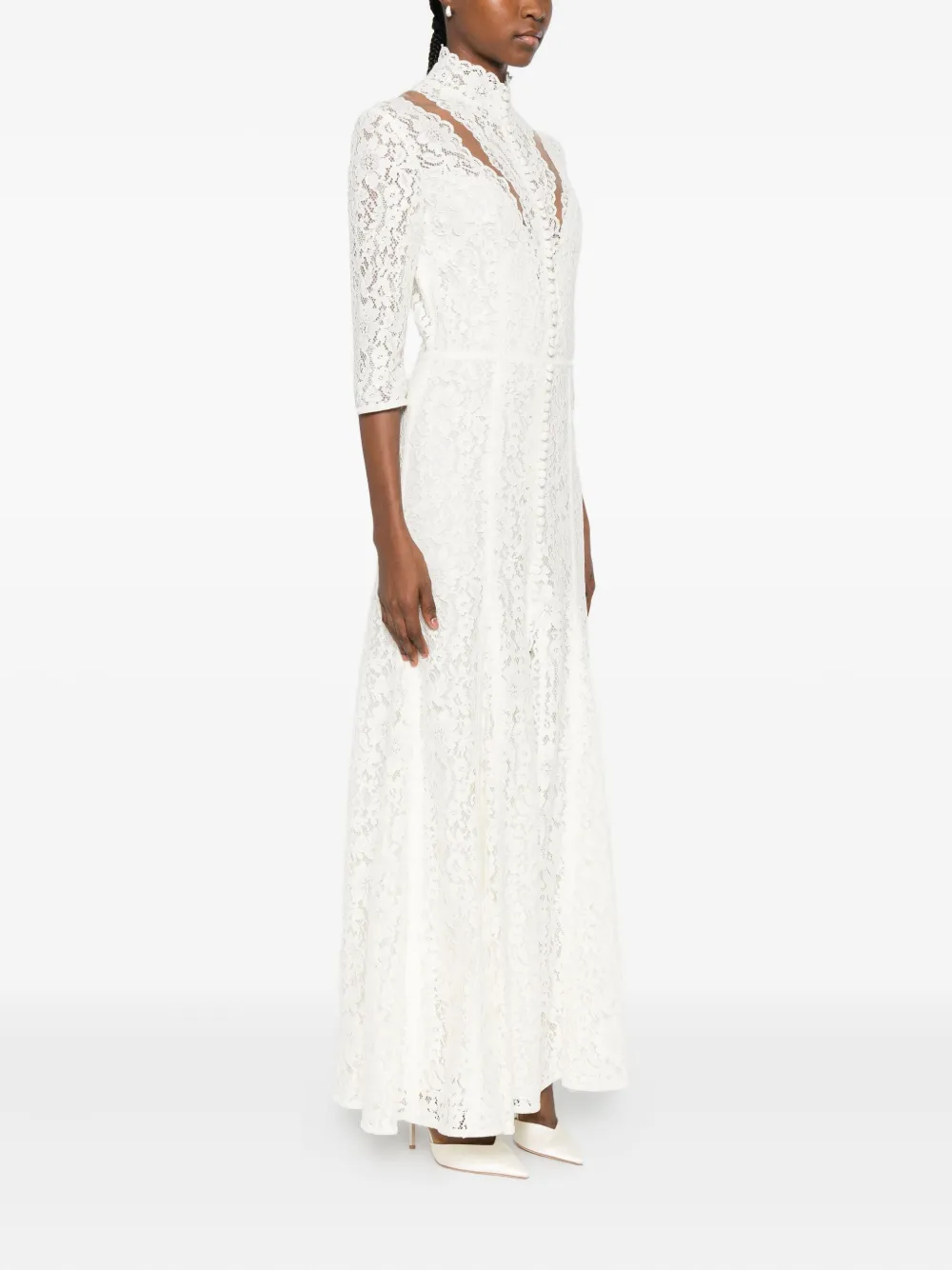 Costarellos High-neck Lace Maxi Dress In White