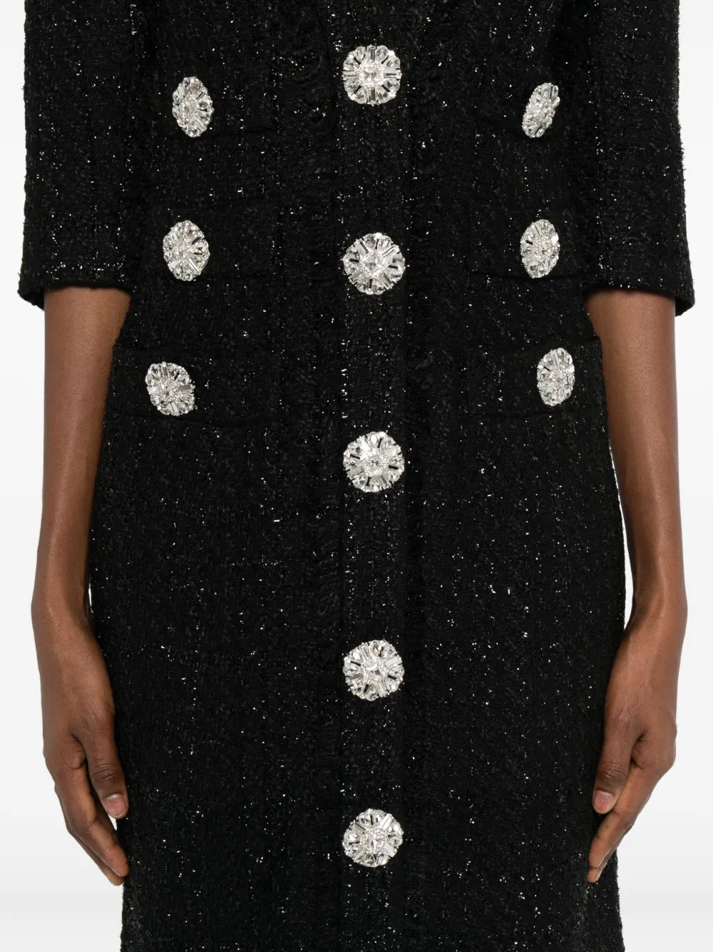 Costarellos V-neck Embellished-button Midi Dress In Black