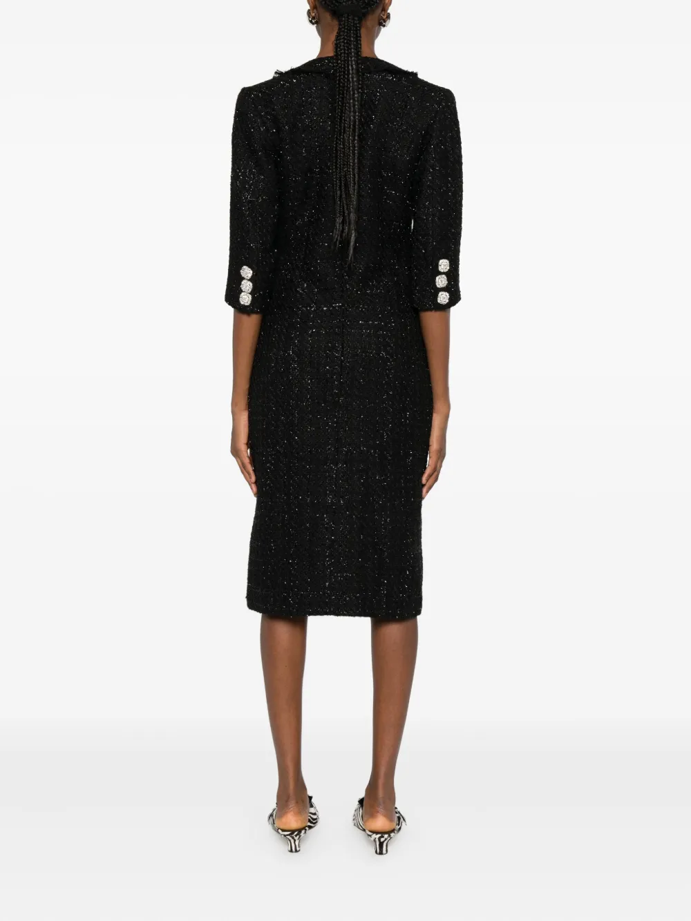 Costarellos V-neck Embellished-button Midi Dress In Black
