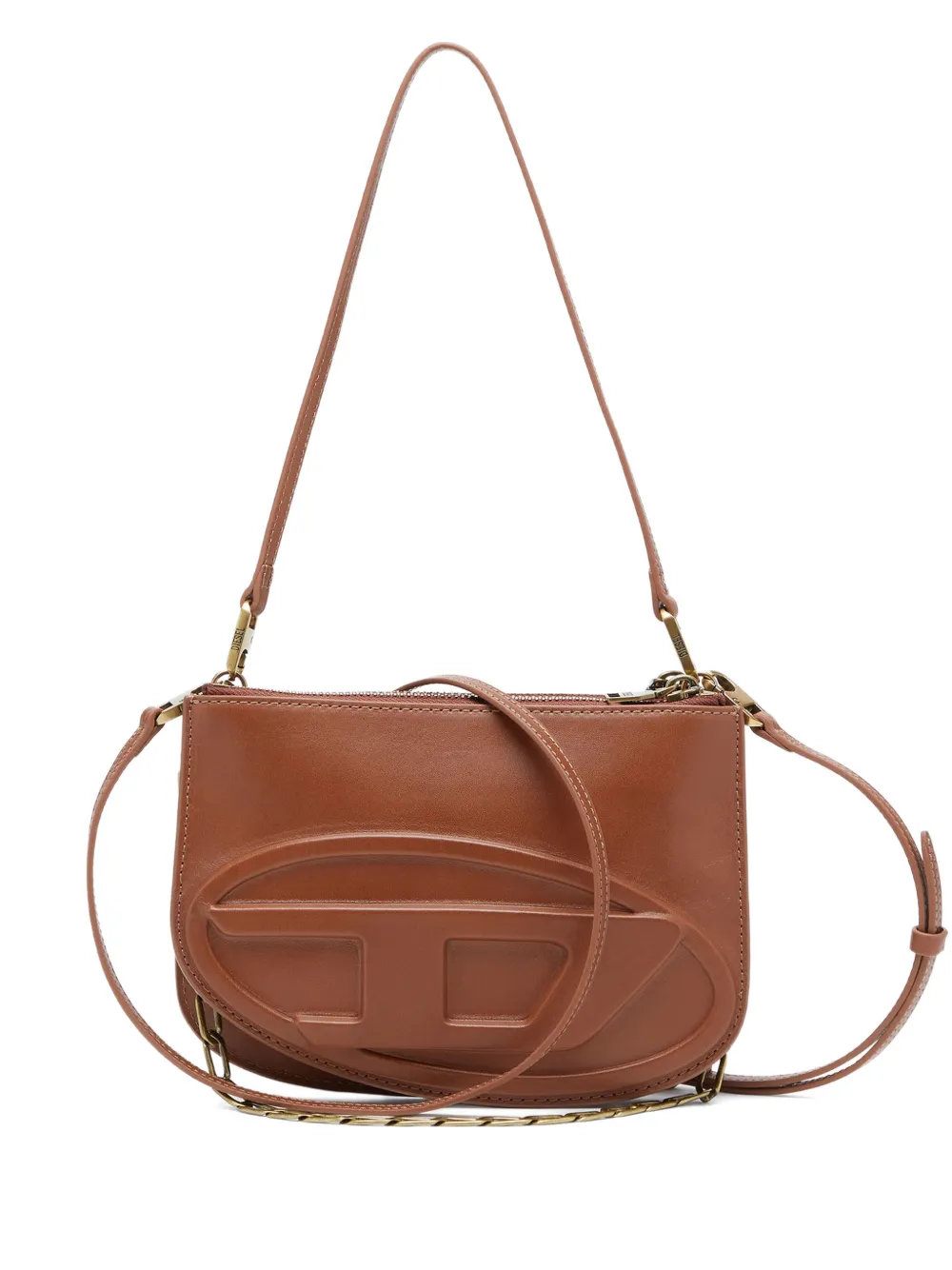 Diesel 1 Dr Twin Embossed Zipped Shoulder Bag In Brown