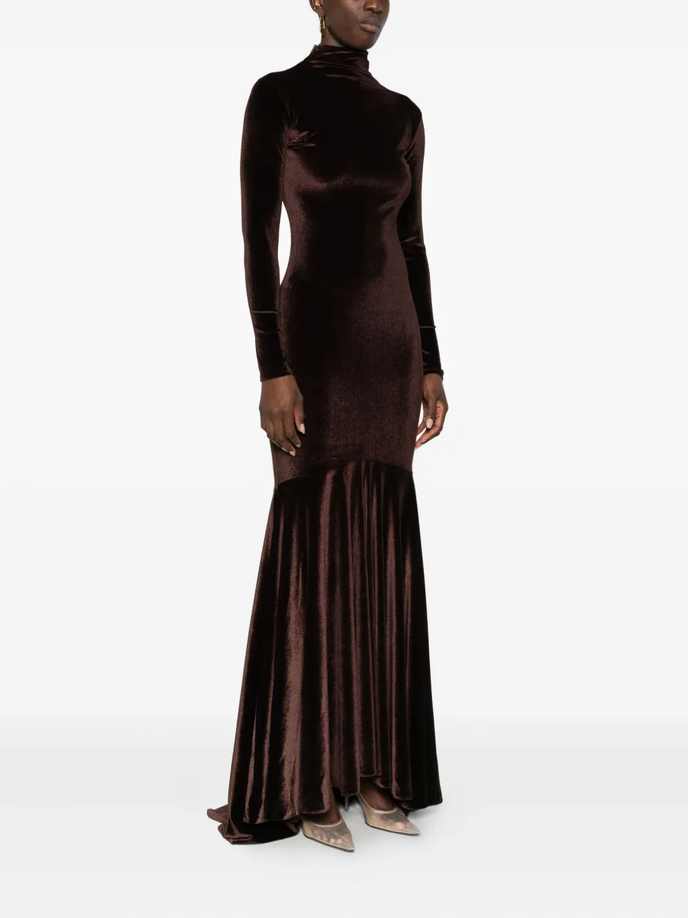 Atu Body Couture Velvet-finish Dress In Brown