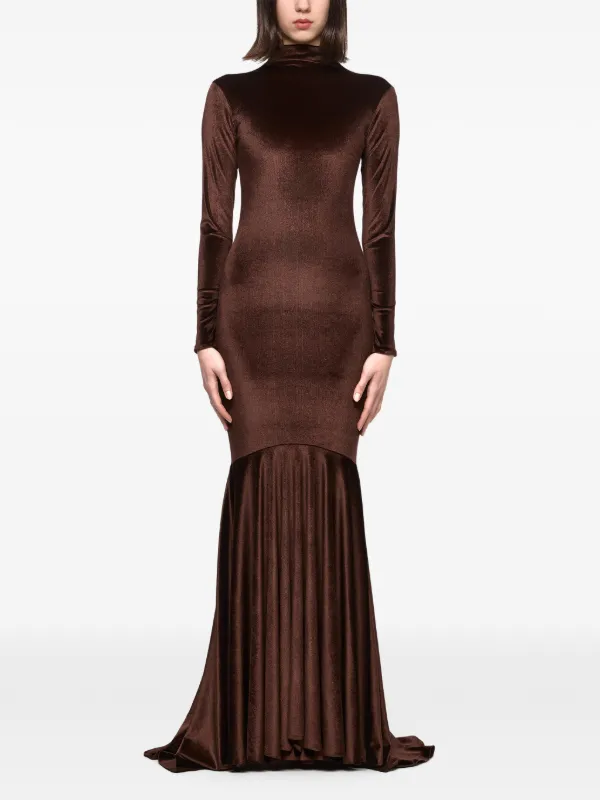brown velvet maxi dress Neeka | Brown Velvet Twisted Asymmetric Maxi Dress main image 0