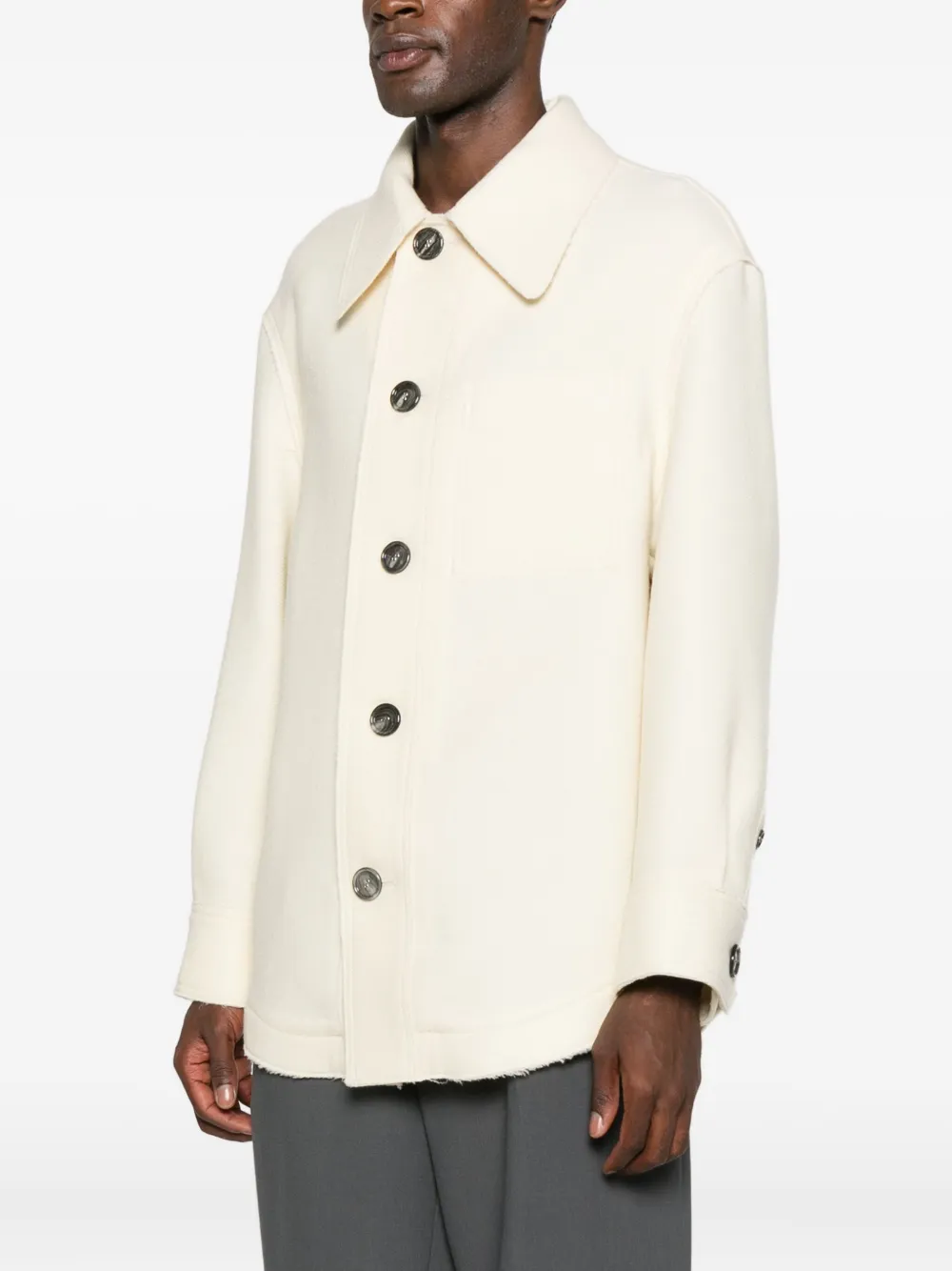 AMI Paris Shirtjack met puntkraag Beige