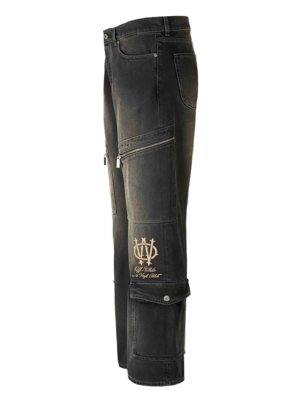 Off-white Flared Pocket Jeans In Gray
