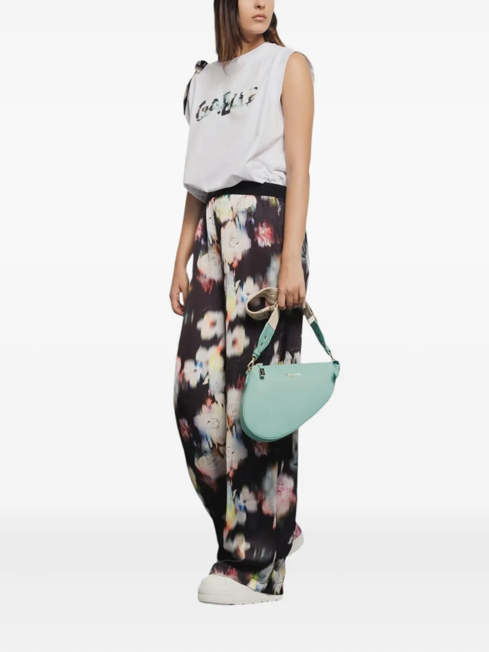 Gaelle Satijnen broek met bloemen - Zwart