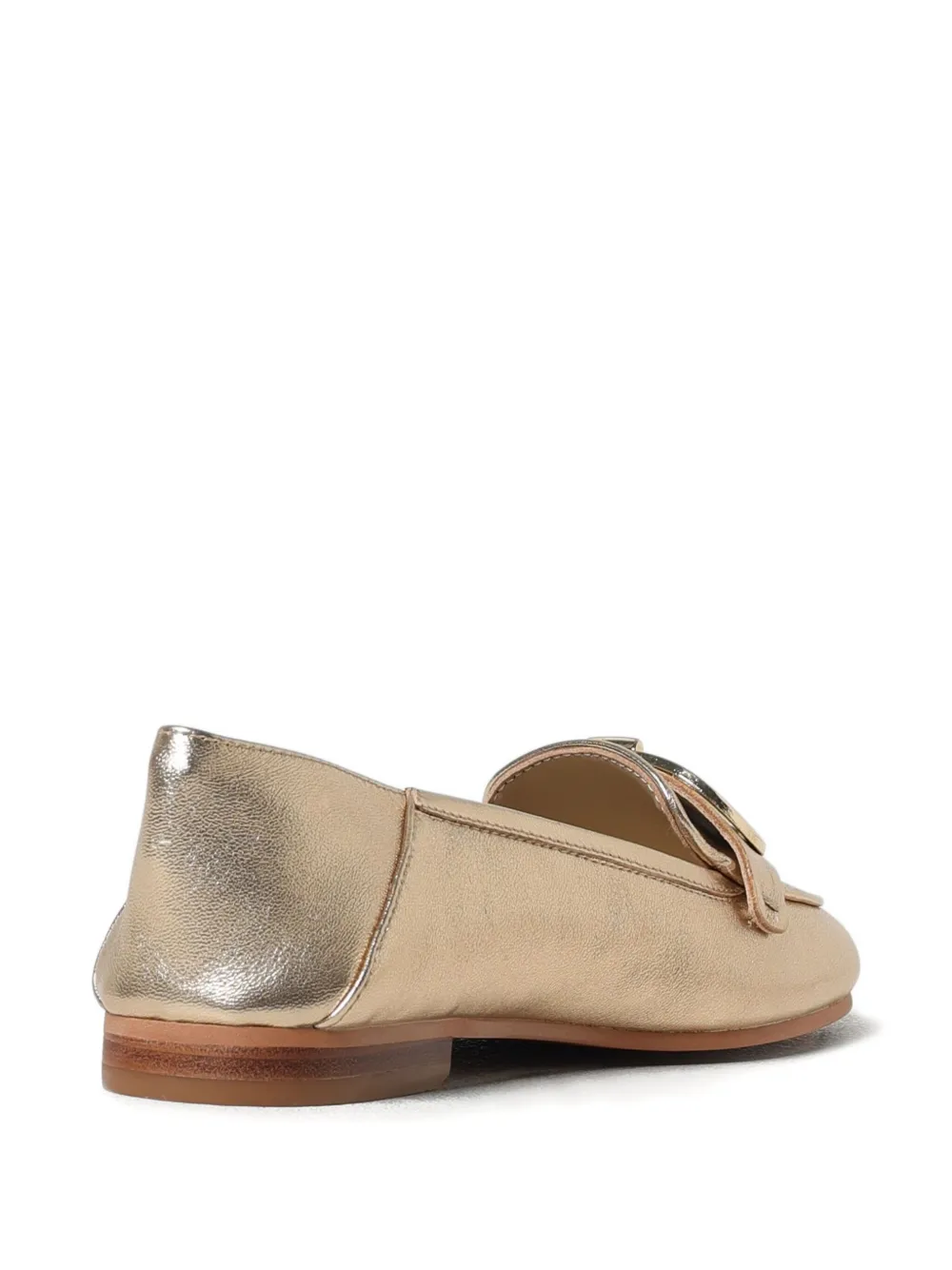 Liu •jo Logo-plaque Leather Loafers In Gold