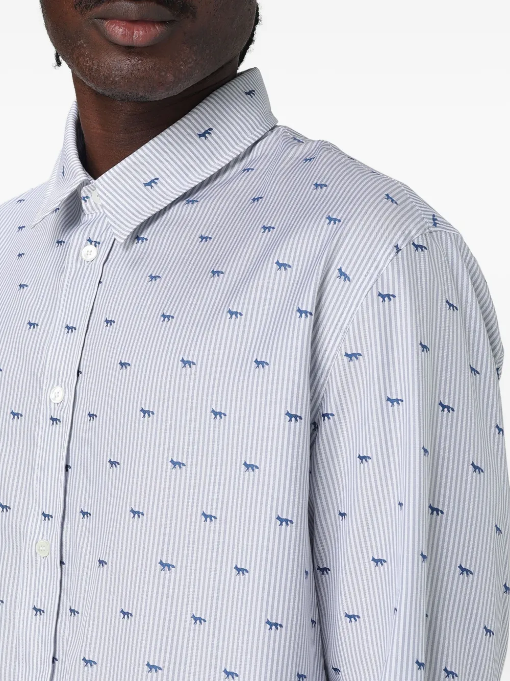 Maison Kitsuné Striped Shirt With Logos In White