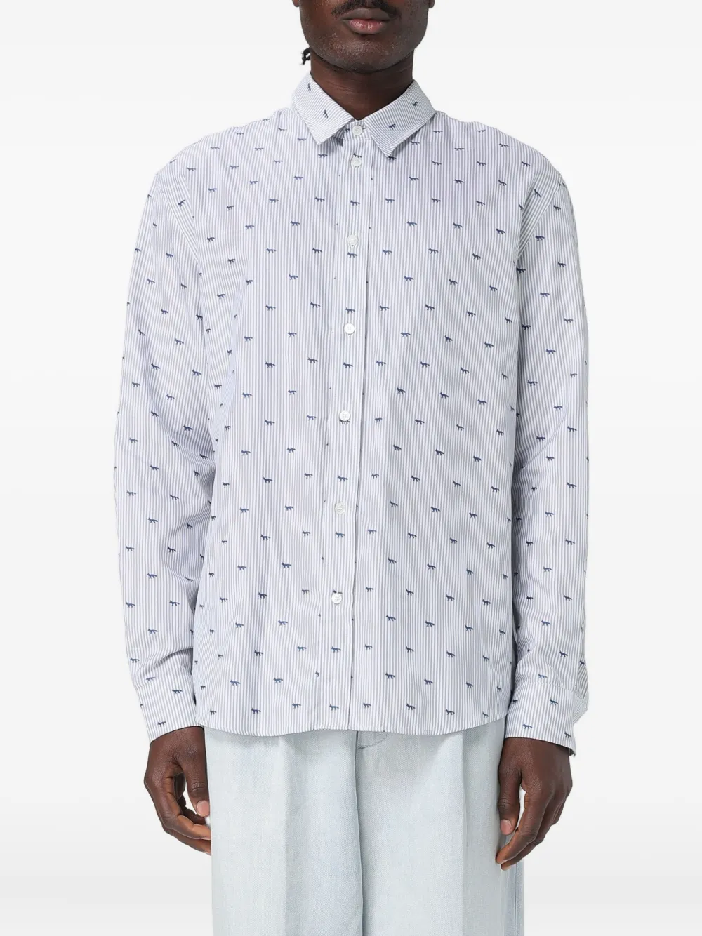 Maison Kitsuné Striped Shirt With Logos In White