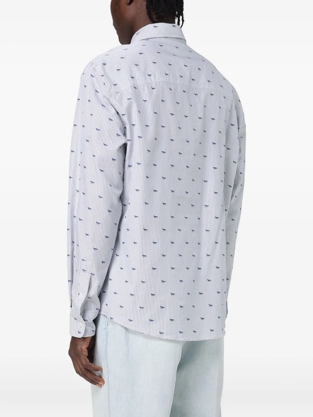 Maison Kitsuné Striped Shirt With Logos In White