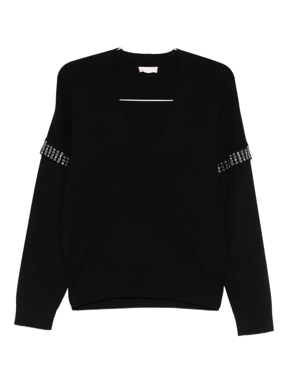 LIU JO eyelet-embellished V-neck jumper - ブラック LIU JO eyelet-embellished V-neck jumper - ブラック