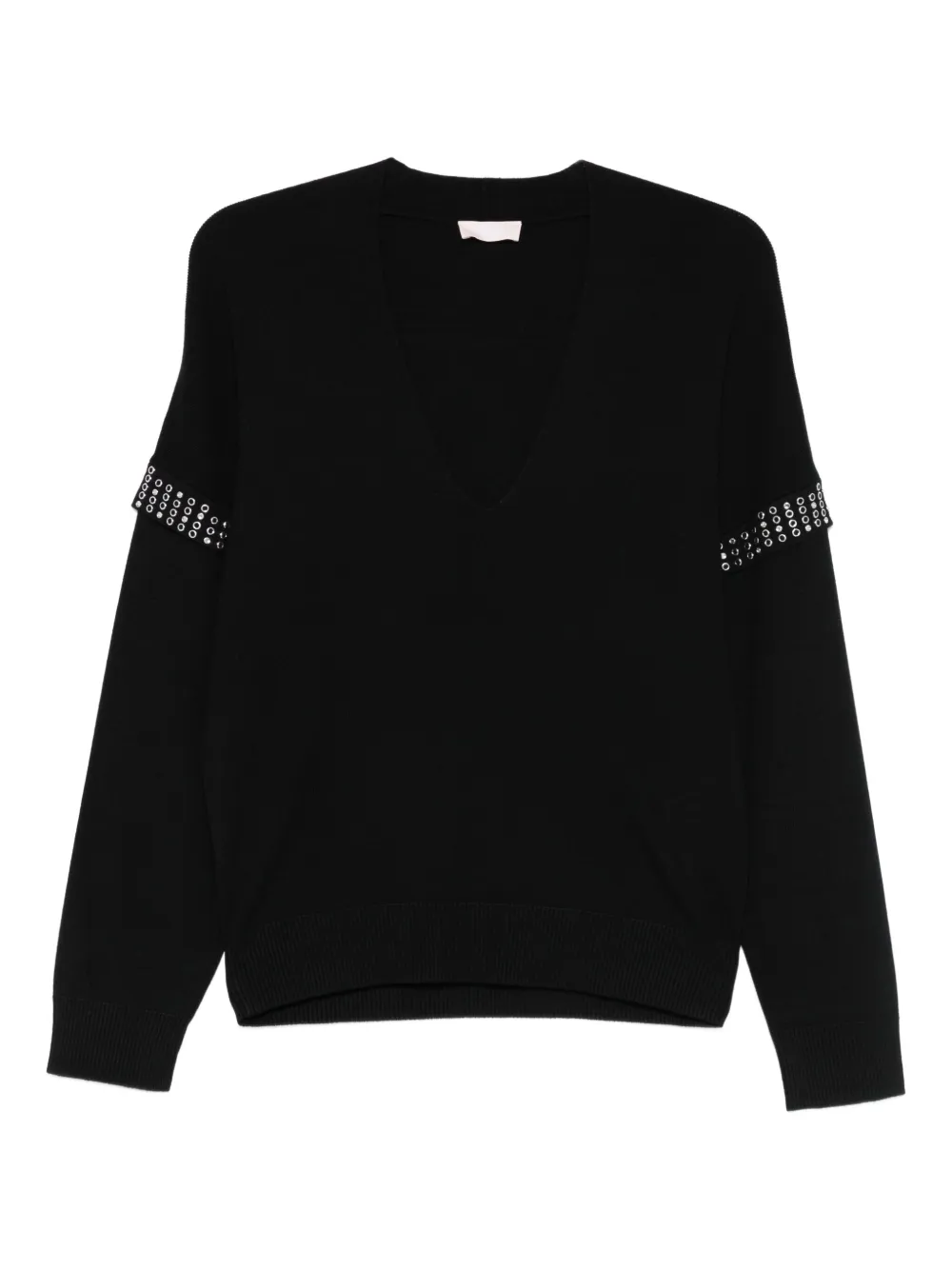 LIU JO eyelet-embellished V-neck jumper - ブラック LIU JO eyelet-embellished V-neck jumper - ブラック