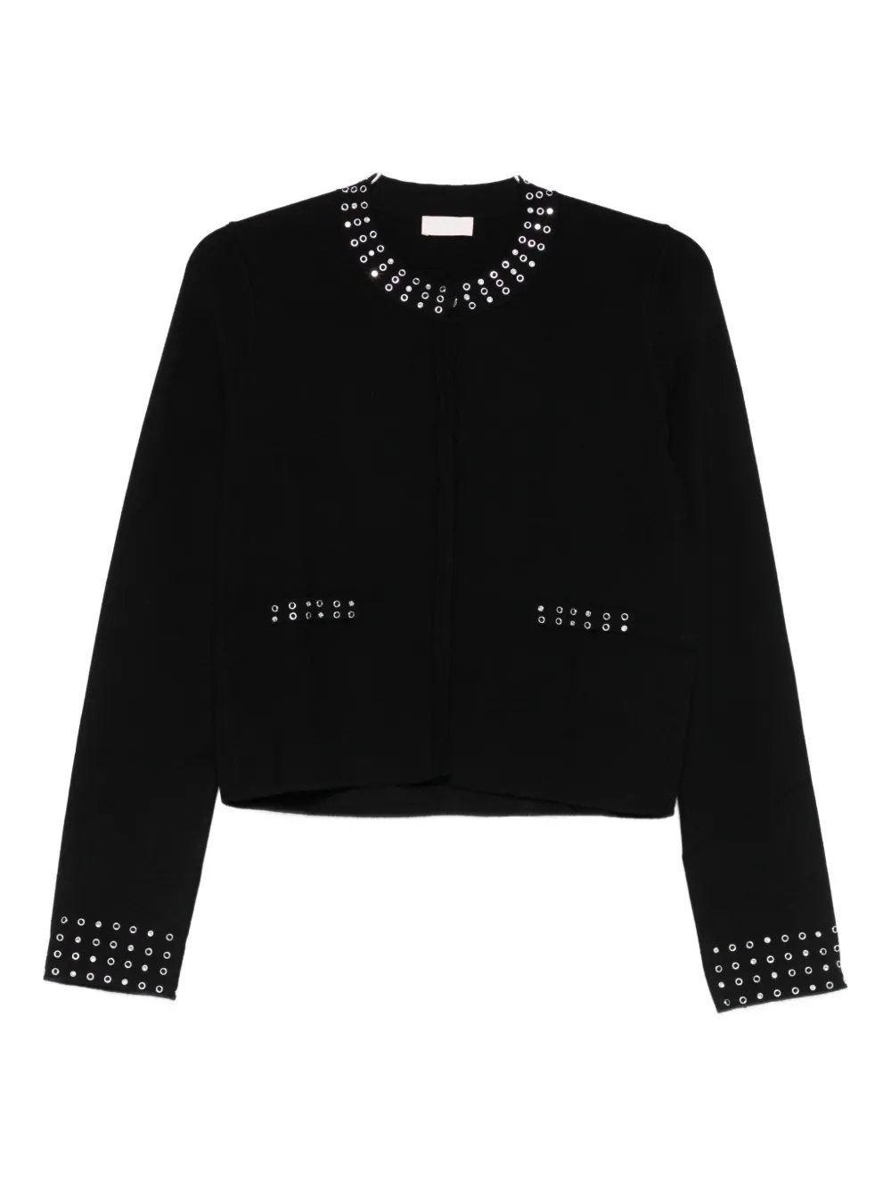 Liu •jo Eyelet-embellished Cardigan In Black